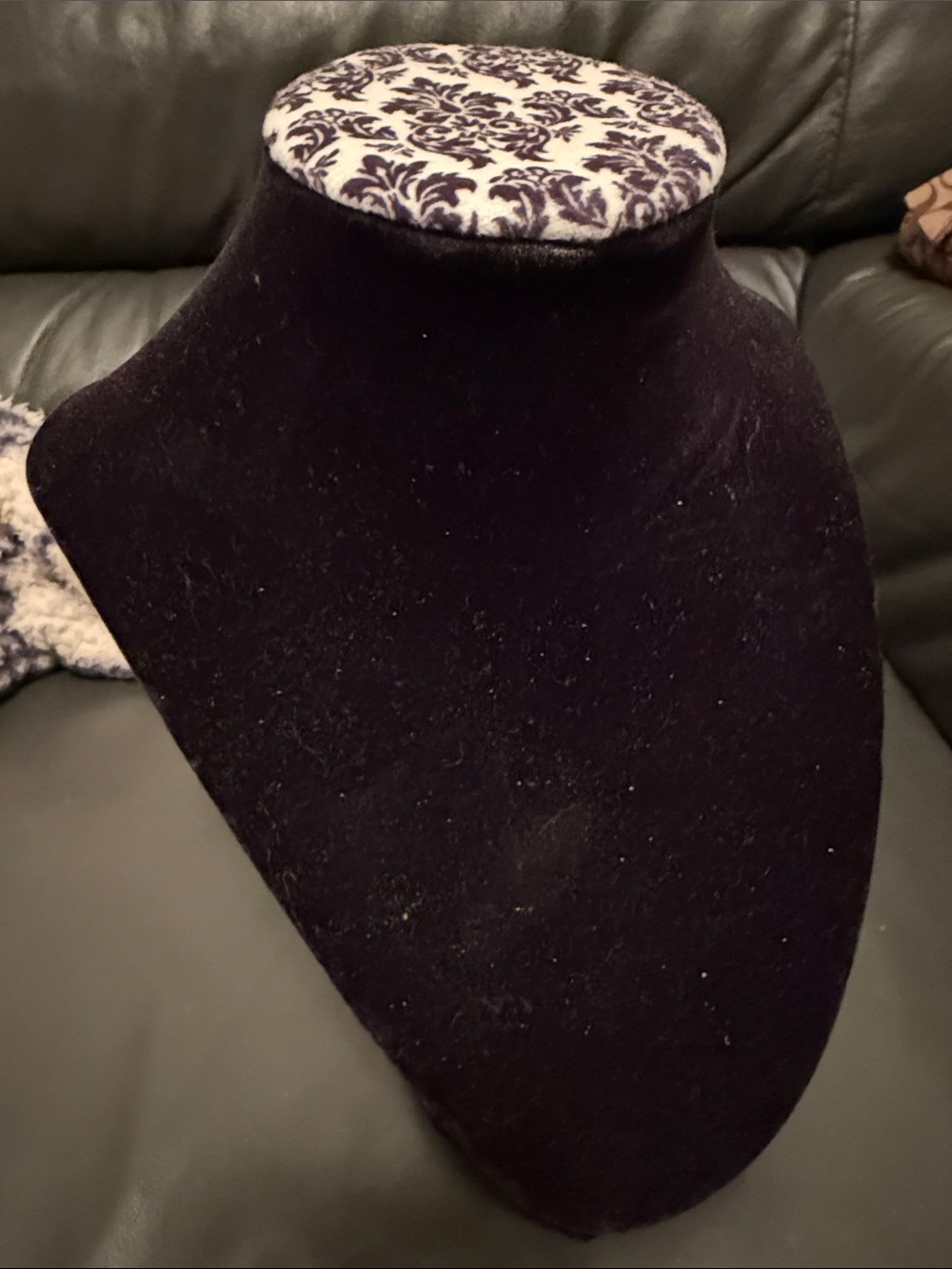 Black Velvet Jewelry Display Bust with Patterned Top